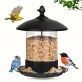 Gbekery Metal Bird Feeders for Outdoors Hanging, Weather Resistant Wild Bird Feeder with 360 Degree Feeding Tray, Black