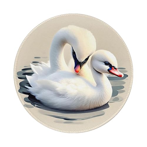 Alfombrilla de ratón con diseño de cisne redondo de 20,32 cm con parte trasera de goma para el trabajo y los juegos, perfecta para la oficina o el ordenador portátil