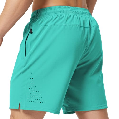 7 Inch Men Swim Trunks Gym Shorts with Mesh Liner Zipper Pocket Quick Dry Breathable for Workout Runing Beach Pool 4X-Large Solid Aqua