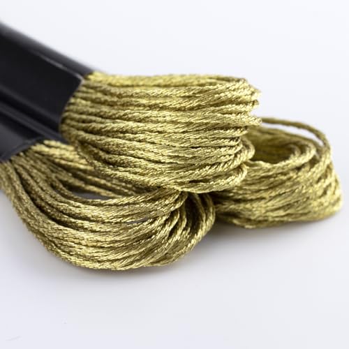 Image of 3 Skeins Metallic Embroidery Floss, Glitter Gold Embroidery Thread String, Polyester Cross-Stitch Threads for Hand Embroidery, String Art, DIY Bracelet- Gold