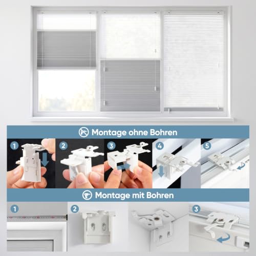 Sekey Wabenplissee Ohne Bohren Doppelplissee Day+Night Verdunkelung Rollo 100% verdunkelnd Blickdicht, Klemmfix, Aluminiumschiene 50x130cm – Ansicht 6