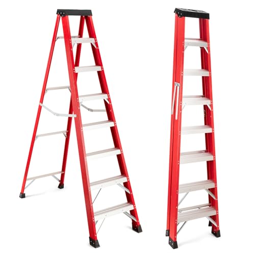 Ladder 8-Foot Fiberglass Step Ladder, 500-Pound Load Capacity, Type IAA, Folding Platform Ladders for Home (8 FT)
