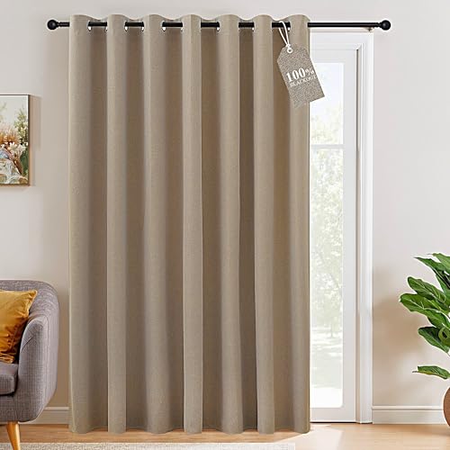 NICETOWN Linen Sliding Glass Door Curtain 100% Blackout, W100 x
