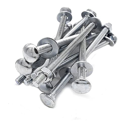 Image of 5 Sets Long Square-Neck Carriage Bolts Set,Carriage Bolts Set w /Nuts & Flat Washers,Zinc-Plated,Carbon Steel Grade 4.8,Plain Finish,Partial Threaded(M8-1.25X100mm)