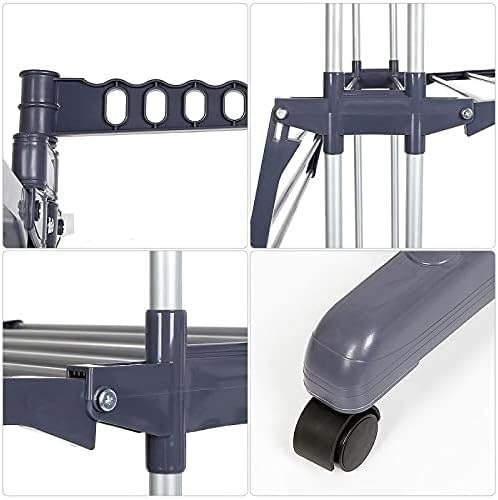 Balkontrockenständer Großer 3-stöckiger Wäscheständer, rollender, zusammenklappbarer Wäscheständer, zusammenklappbarer Kleiderständer mit faltbarem Flügel und Rollen for Kleidung Multifunktionale Troc