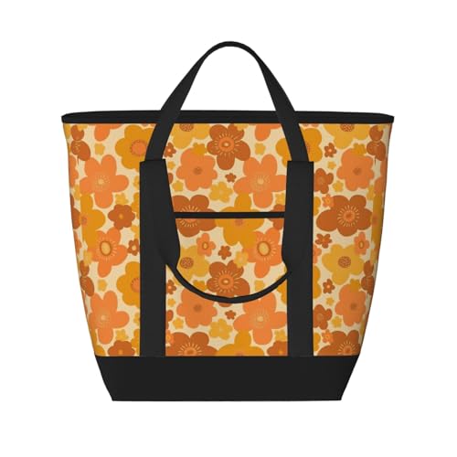 70s Retro Vintage Floral Pattern Insulated Tote Bag – Premium Insulation, Leakproof & Durable, Ideal For Grocery Shopping, Picnics, Food Delivery & Travel