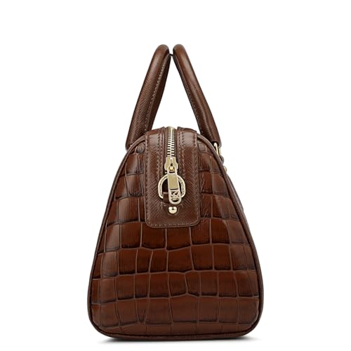 Image of Da Milano Leather Brown Satchel Bag for Women (00355A-OL)