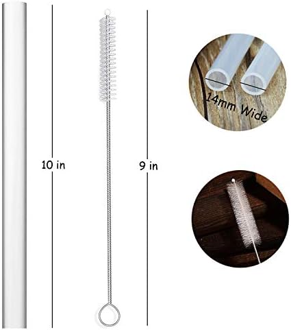 ALINK Extra Wide Reusable Clear Silicone Boba/Bubble Tea Straws, 14mm X 10" Larger Opening Flexible Smoothie Straws, Pack of 6 with Cleaning Brush