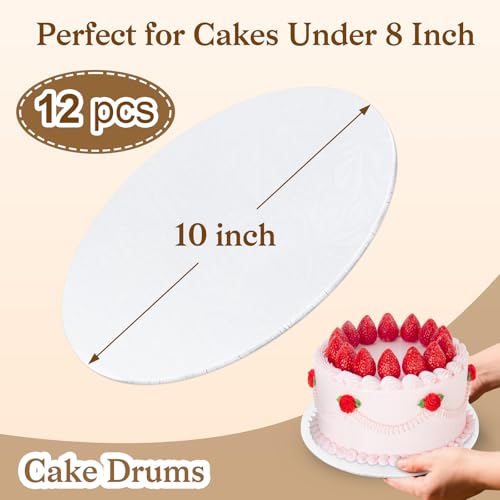 12 PCS Cake Boards 10 Inch Round, 10 Inch Cake Drums, 1/4\" Thick Cake Drum, Cake Board Food Grade Cake Base, White Cake Cardboard Circles Bases para Pasteles for Wedding & Party & Pizza Desserts