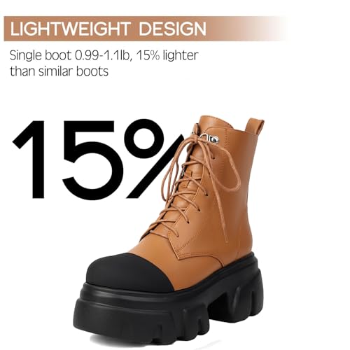 Women's Leather Black Platform Dressy Combat Boots Lightweight Gothic Round Toe Zipper Block Chunky Heel Lug Sole Lace Up Goth Ankle Boots2