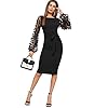 SheIn-Womens-Elegant-Mesh-Contrast-Bishop-Sleeve-Bodycon-Pencil-Dress SheIn Women's Elegant Mesh Contrast Bishop Sleeve Bodycon Pencil Dress Medium Black