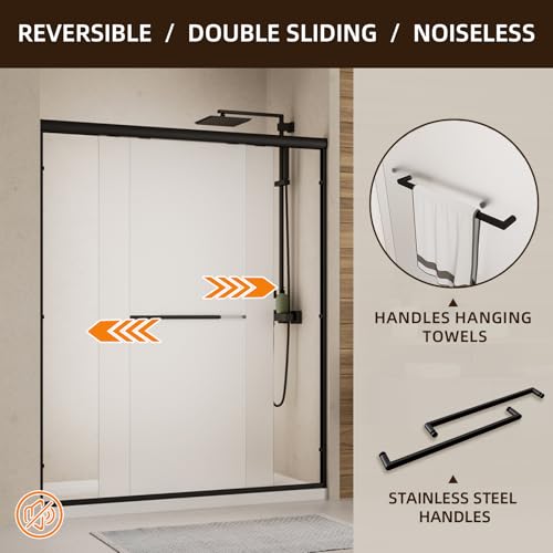 Image of Royal Guard Double Sliding Shower Door 56-60 inch W x 72 inch H,Frosted&Matte Black