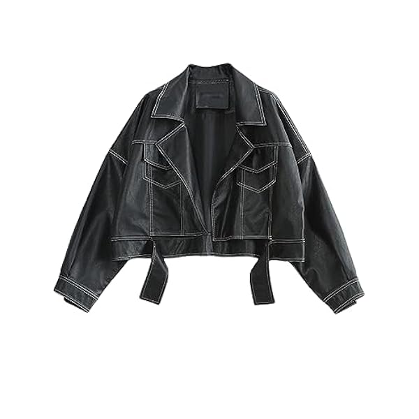 Adhdyuud Vrouwen Moto Biker Pu Jas Streetwear Turn-Down Kraag Faux Lederen Jas Casual Korte Uitloper