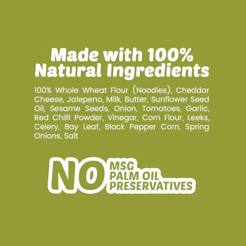 Image of Yu Foodlabs 100% Whole Wheat Jalapeno Cheese Instant Noodles - Pack of 18 - Zero Preservatives Zero Oil Zero Maida & Zero MSG - Atta Noodles Ready in 6 Mins - Veg - 420 gram (70g x 6) - Yu