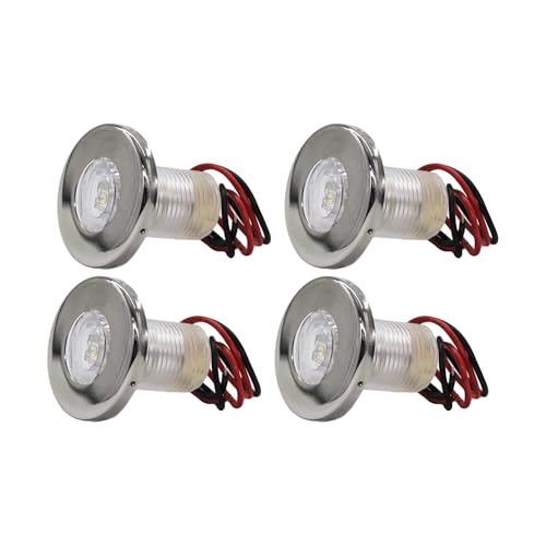 MARINE CITY Round Snap-in Flush Courtesy LED Light White, Waterproof, 1-1/2”, 304 Stainless Steel Ring, Corrosion-Resistant, 12V, IP68, for Boats, Yachts, Marine Accessories (Pack of 4)