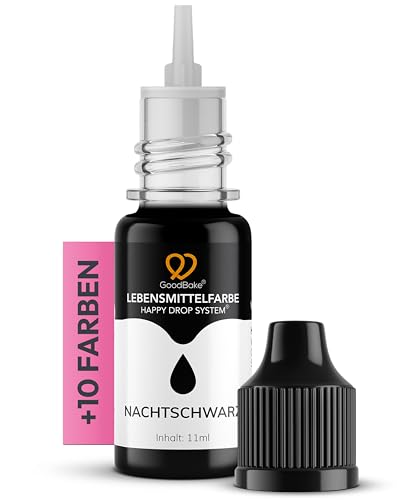 GoodBake Lebensmittelfarbe Schwarz flüssig (11 ml) - farbintensiv geschmacksneutral vegan & zuckerfrei - Food Coloring für Tortendeko Kuchenteig Fondant Kekse Getränke DIY