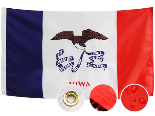 Double Sided Iowa State Flag 3x5 Outdoor The Longest Lasting IA Flags Heavy Duty 210D Nylon Sewn Stripes Embroidered Stronger Brass Grommets 4 Stitched Hemming Perfect for Outside