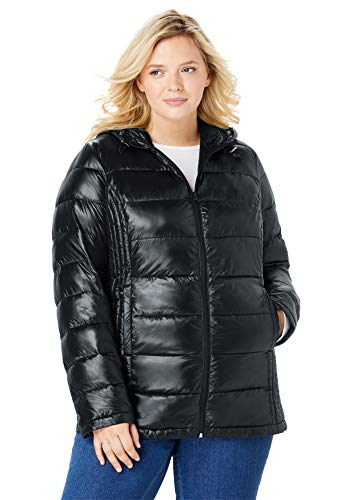 Woman Within Women's Plus Size Packable Puffer Jacket - 3X, Black
