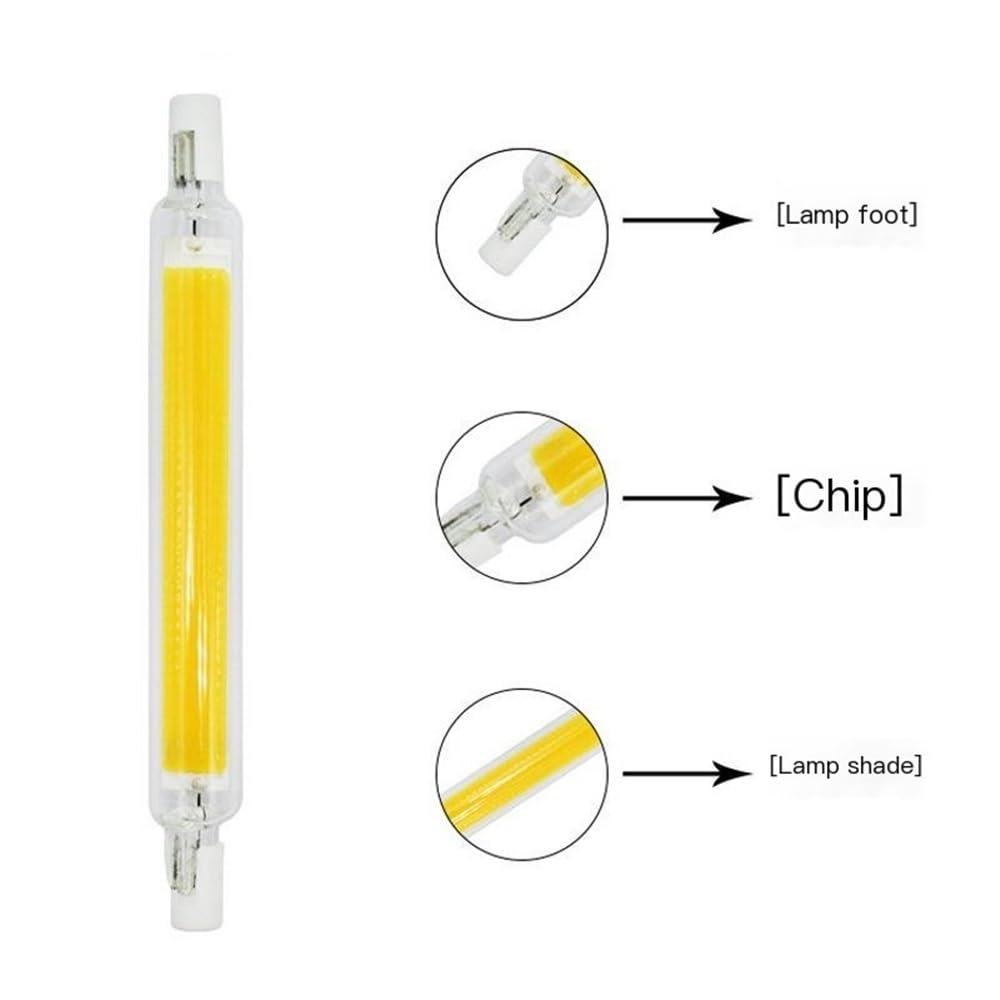 YSJX lighting, Paquete de 4, R7S LED COB Light AC220V 78mm/118mm/189mm Brillo Luz Cerámica + Lámpara de vidrio Bombillas para el hogar(Warm White,118MM 20W)