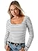 Guess Womens Eco Long Sleeve Square Neck Chrystle Top, Pure White/Jet Black Multi Str, Medium