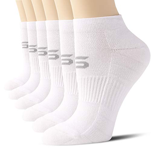 CelerSport 6 Pack Womens Ankle Running Socks With Cushion Low Cut Athletic Socks, White, Medium