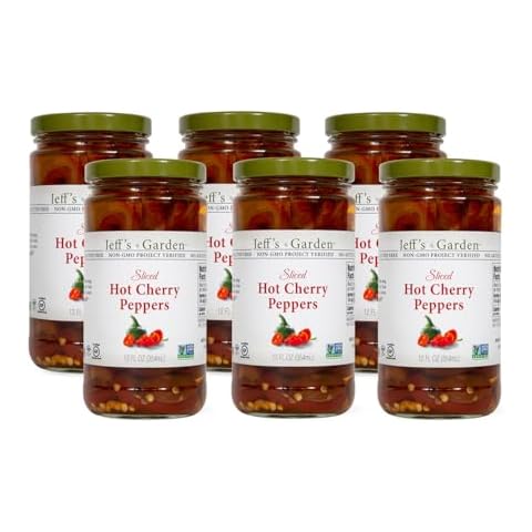 Jeff's Garden Sliced Hot Cherry Peppers | Non-GMO, Gluten Free, Keto, Vegan, Kosher | 12 Fluid Ounce Jar (Pack of 6) Cover