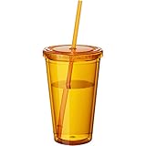 Acrílico libre de BPA. Bullet - Vaso aislante con pajita modelo Cyclone (15.5 x 10 cm) (Transparente Naranja)