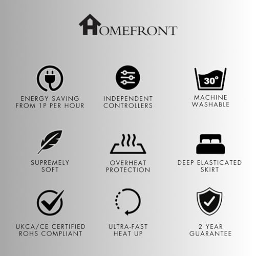 Homefront Electric Blanket Double Size 193 x 137 x 40 CM, Premium Fitted Heated Mattress Cover, Underblanket, Elasticated Skirt, Overheat Protection, Fast Heat Up, Machine Washable (Double)