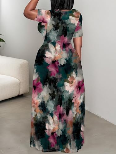 Image of PinkPatty Women's Plus Size Maxi Dresses Short Sleeve Sundress Summer T-Shirt Beach Long Dress with Pockets