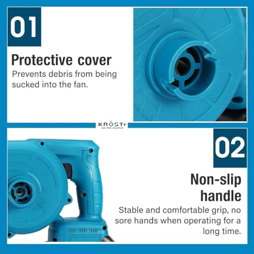 Image of KROST PRO Series K820 Heavy Duty Cordless Air Blower & Mini Vacuum Cleaner Suction | 21 Volts(37v MAX) | 19000 RPM | 2.8m /Min Airflow | 5.0mAh Battery & Fast Charger (Double Batteries)