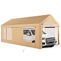 Eillion 10'x 20' Carport, Heavy Duty Canopy Tent with 4 Ventilated Windows, Portable Garage with Removable Sidewalls & Doors Perfect for Car, Truck, Boat