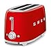 Smeg 50's Style Retro Aesthetic 4 Slice Toaster 6 Presets with 2 Extra Wide Slots, Red