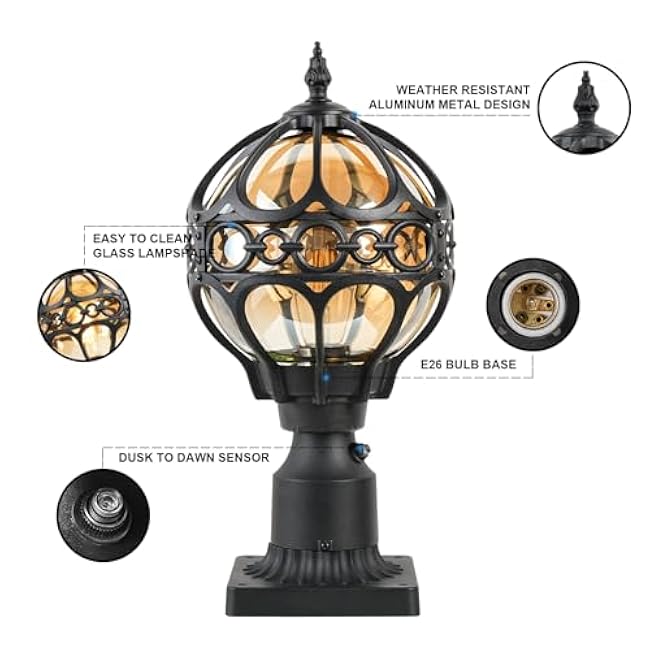 Outdoor Post Light Fixtures for Driveway Yard Lawn Patio Garden, Black Waterproof Exterior Pier Mount Post Light Outside Aluminum Post Lamp Light