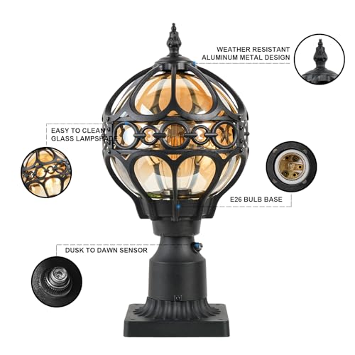 2 Pack Dusk to Dawn Outdoor Posts Light for Lawn Walkway Fence House, Globe Outside Lamp Post Light, Pier Mount Sphere Lighting, Exterior Waterproof Football Pole Lantern Light Fixture