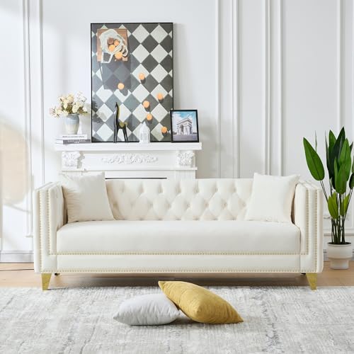HKRUITELI Elegant Velvet Sofa with Button Tufting and Nailhead Trim