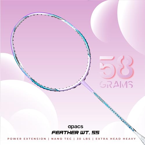 Image of Apacs Feather Weight 55 (Super Lightweight 58g) Made in Vietnam | Japanese HM Graphite | Extra Head Heavy Unstrung Badminton Racket (White Purple)