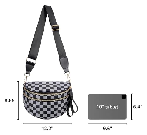 Image of hibear Checkered Crossbody Bag Spacious Bum Bags for Women Nylon Crossbody Fanny Packs Checkered Purse Belt Wallet