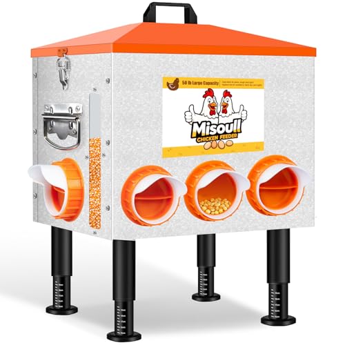 50lb Upgraded Automatic Chicken Feeder, 8 Feeding Ports No Waste Chicken Feeders with Rust-Proof Alloy Steel, 2 View Windows, Poultry Feeding Equipment with Adjustable Legs