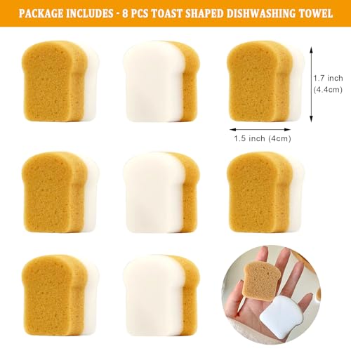 Image of 8 Pcs Cute Scrub Sponges, Small Toast Shaped Cleaning Scrub Sponge, Fun Toast Dish Washing Sponges for Kitchen Cleaning Supplies
