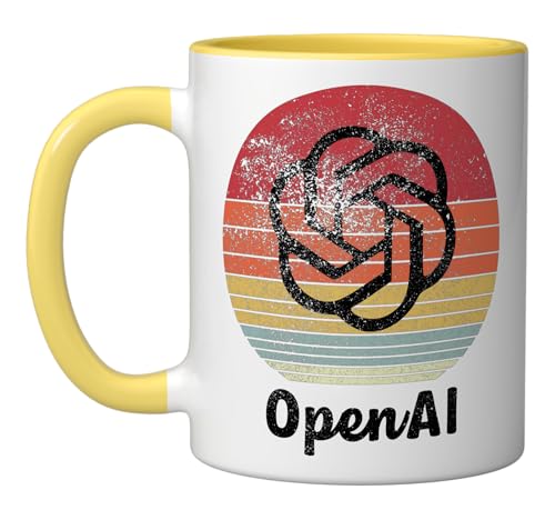 Retro Vintage OpenAI AI Research Computer Software Engineer Ceramic Mug, Yellow/White
