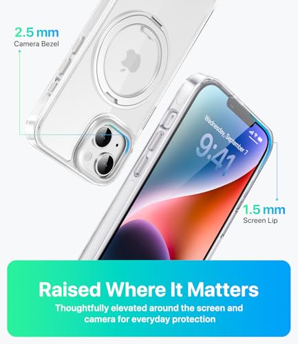 Image of for iPhone 14 Case /iPhone 13 case, Compatible with MagSafe, Slim Shockproof Military-Grade Rugged Protective Case with Stand, Camera Control, Comfort Grip (C-Clear, iPhone 13 /14)