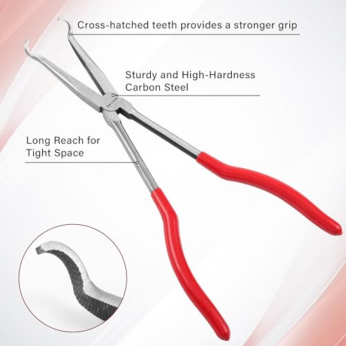 Image of TOOLEAGUE 3Pcs Extra Long Hose Gripper Pliers Set, 11 inch Long Reach Pliers,5 /16-Inch, 1 /2-Inch, 3 /4-Inch Dia,O-shape Tip Craft Repairing Tool,Offset Spark Plug Boot Removal Tool