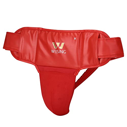 Wesing Men Boxing Groin Protector Groin Guard for Men Sanda Kickboxing MMA Muay Thai Taekwondo Groin Protector Jockstrap Sparring Training Gear (XL, RED)