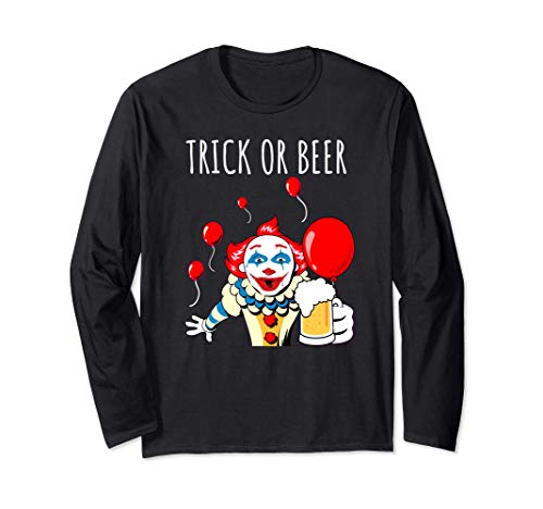 Trick Or Beer Clown Halloween Maglia a Manica