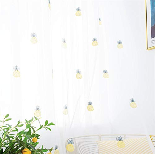 Etry Yellow Embroidered Pineapple Sheer Curtains For Living Room Bedroom Voile Window Treatments Drapes Rod Pocket 52 X 63 Inch 1 Panel #TOP2