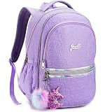 Mochila de Costas Escolar Juvenil Feminina, Bolsos com Zíper, Material Reforçado e Resistente, Infantil para Meninas (Lilás)