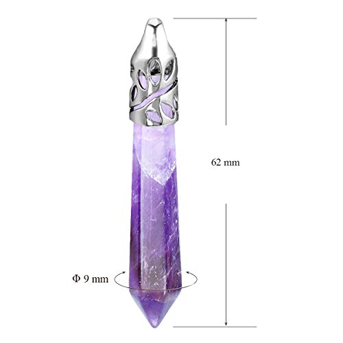 Beadnova Healing Crystal Necklace For Women Men Natural Amethyst Quartz Crystal Pendant Energy Healing Gemstones Jewelry Pendulum Crystal Divination (Hexagonal,18 Inches Stainless Steel Chain) #TOP3