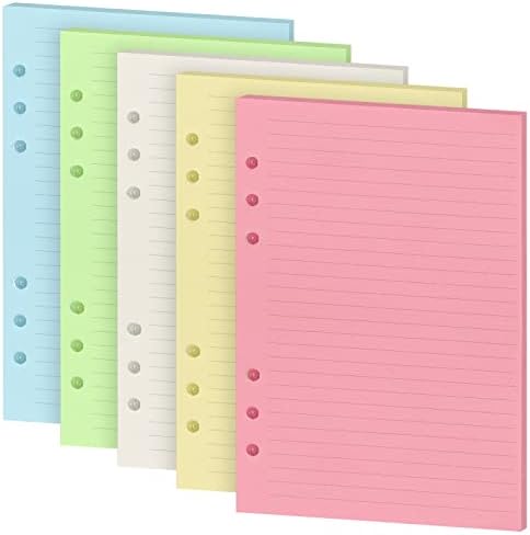 Muranana A5 Refills Paper, A5 Binder Planner Loose Leaf Paper, [5 Color] 100 Sheets (200 Pages) 6-Hole Notebook Refills for 6-Ring Refillable A5 Ring Binder Notebook Planner, Lined Paper