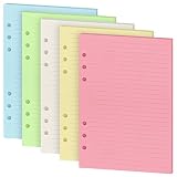 Muranana A5 Refills Paper, A5 Binder Planner Loose Leaf Paper, [5 Color] 100 Sheets (200 Pages) 6-Ho