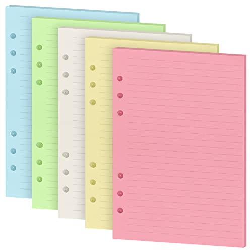 Muranana A5 Refills Paper, A5 Binder Planner Loose Leaf Paper, [5 Color] 100 Sheets (200 Pages) 6-Hole Notebook Refills For 6-Ring Refillable A5 Ring Binder Notebook Planner, Lined Paper #TOP1
